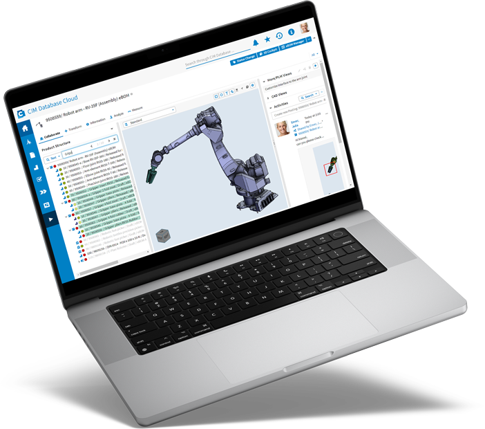 Benutzeroberfläche von dem Cloud PLM-System CIM Database Cloud 